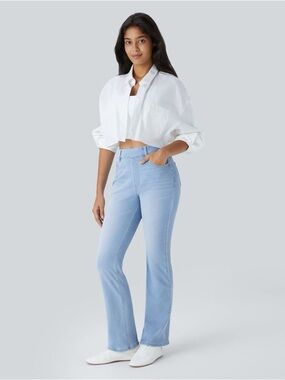 Halara High Rise Light Blue Flare Pull On Jeans Size Small